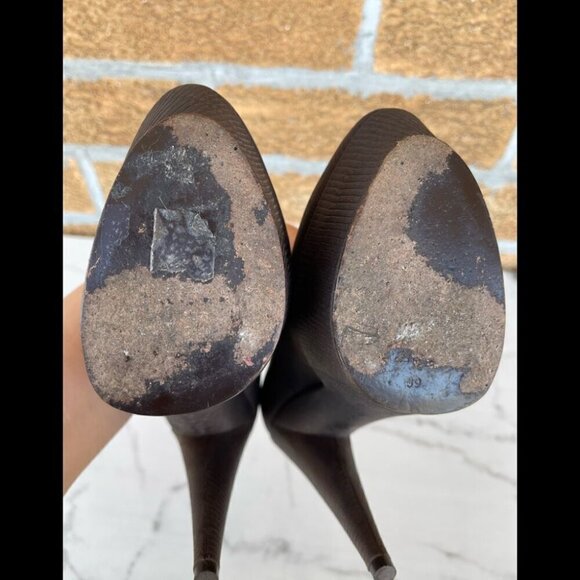 Saint Laurent Brown Ysl Aliama Lizard Embossed Suede Heels Pumps Size 39… - Picture 6 of 13